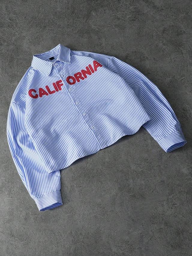 blue white stripe california print oversized shirt