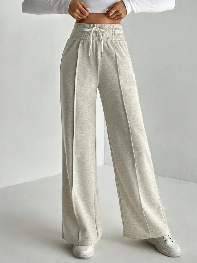 solid drawstring waist wide leg sweatpants