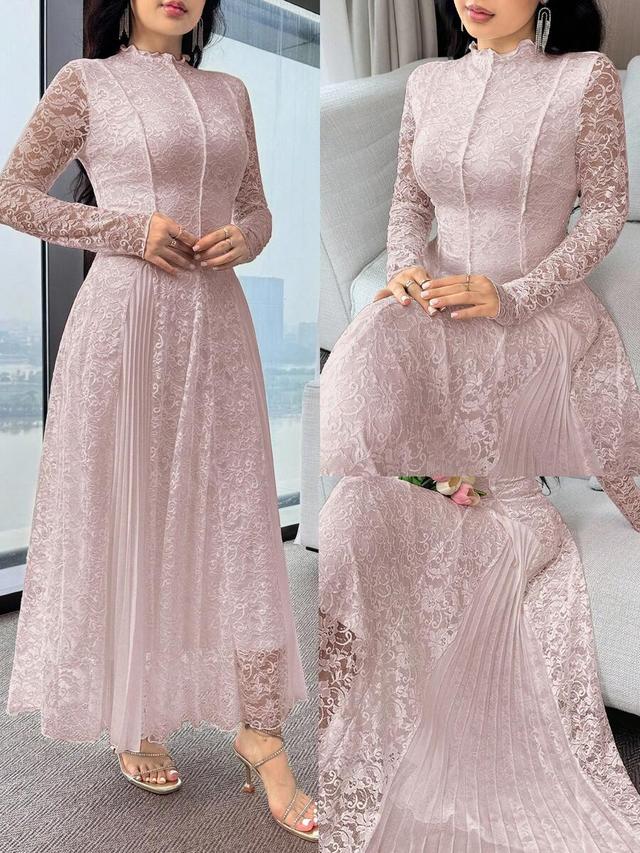 feyla women's floral lace patchwork pleated hem elegant dress