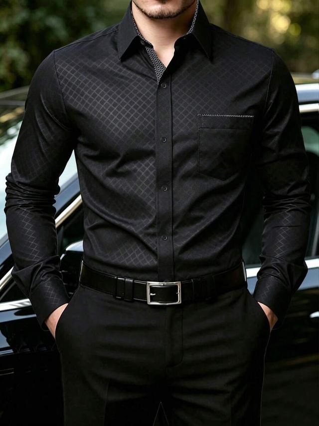 black diamond pattern jacquard long sleeve shirt