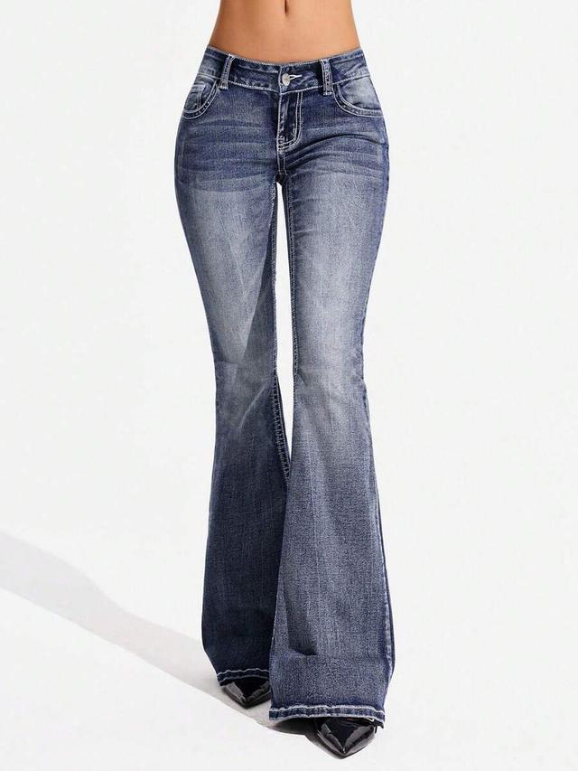 blue washed denim flare leg jeans