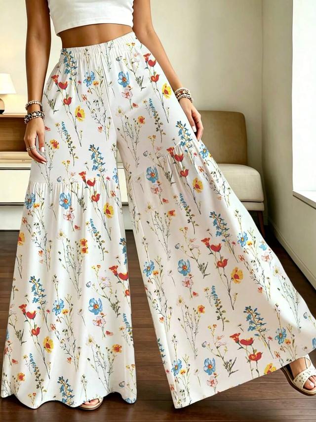 women's elegant lightweight printed wide-leg pants