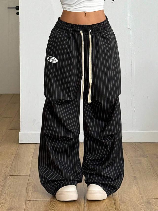 black and white striped wide leg baggy pants