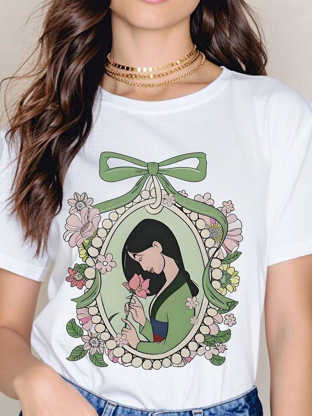 disney princess mulan floral portrait white t-shirt