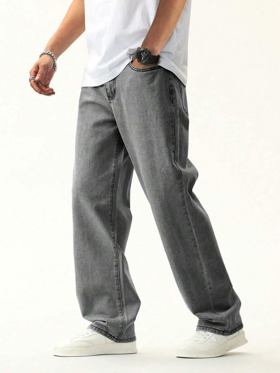 zalmeno men's casual pocketed zip-up relaxed fit denim jeans