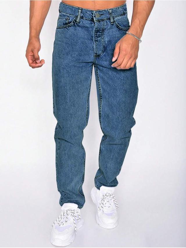 men's straight leg casual blue denim jeans
