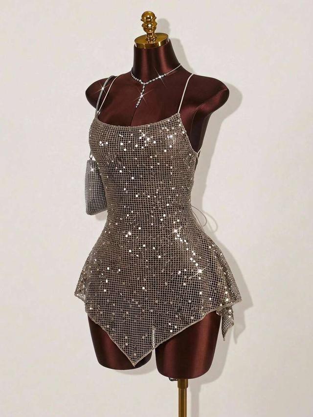 sequin metallic mesh mini party dress