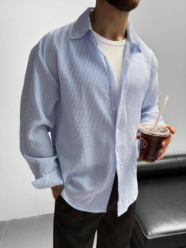 textured striped button up long sleeve shirt