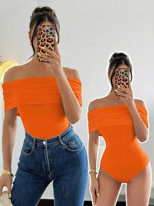 rafferiza women's elegant off-shoulder ruched hem bodysuit