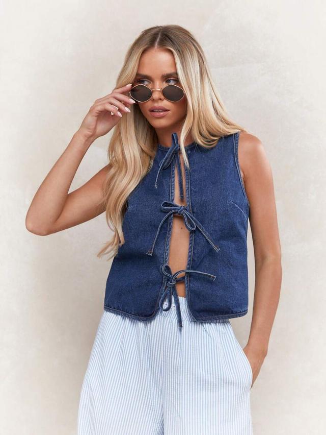 denim sleeveless tie front open top
