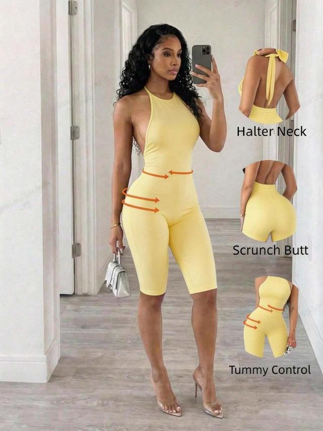 pale yellow halter neck sleeveless playsuit