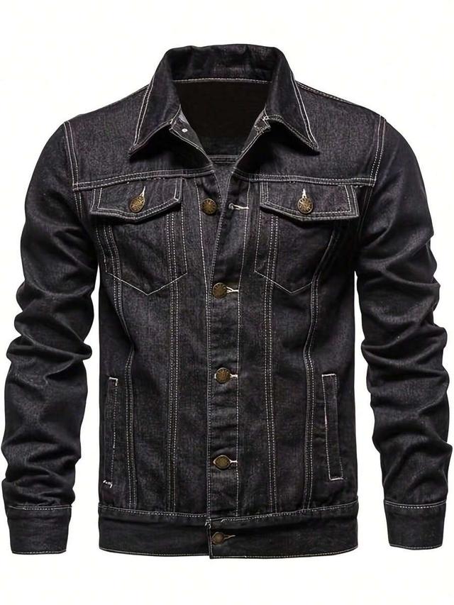 men's long sleeve classic fitted black denim jacket