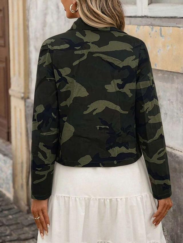 women's camouflage print blazer jacket with button details