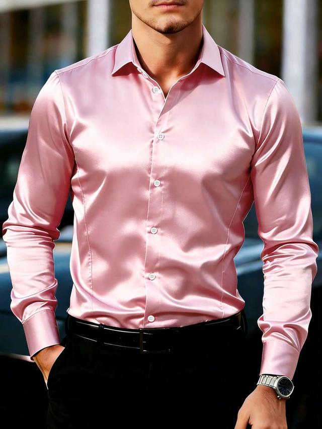 dusty pink satin long sleeve formal shirt