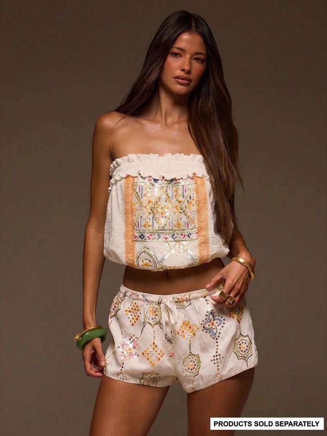 musera white sequin linen look embellished bandeau top