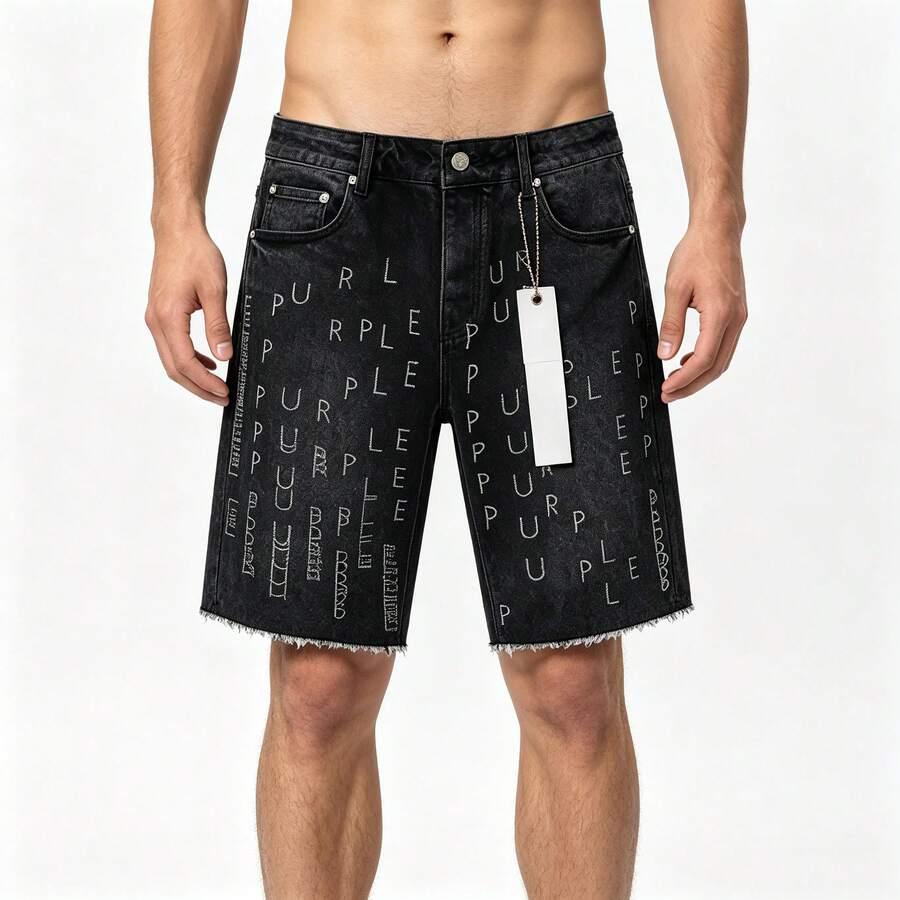 purple men's assorted splash paint raw hem denim shorts