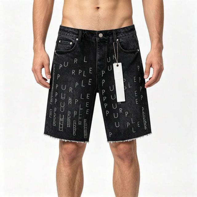 purple men's assorted splash paint raw hem denim shorts