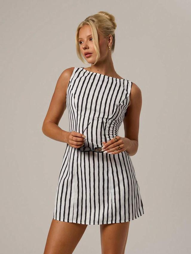 sleeveless striped cotton mini dress