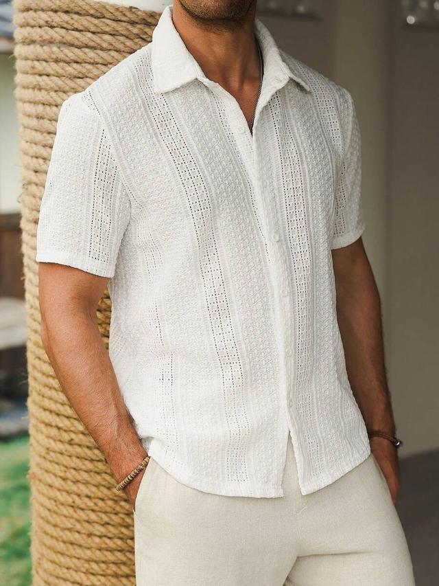 white jacquard hollow out short sleeve shirt