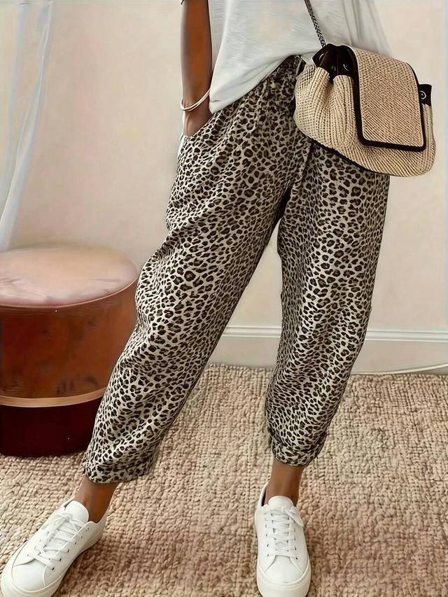 leopard print casual harem trousers