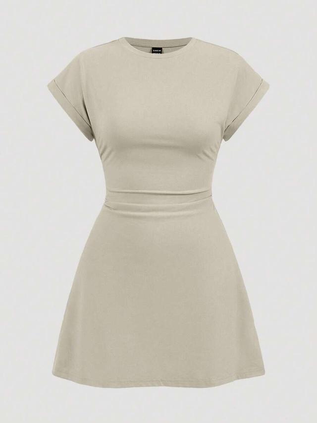 casual solid color knit crew neck mini dress