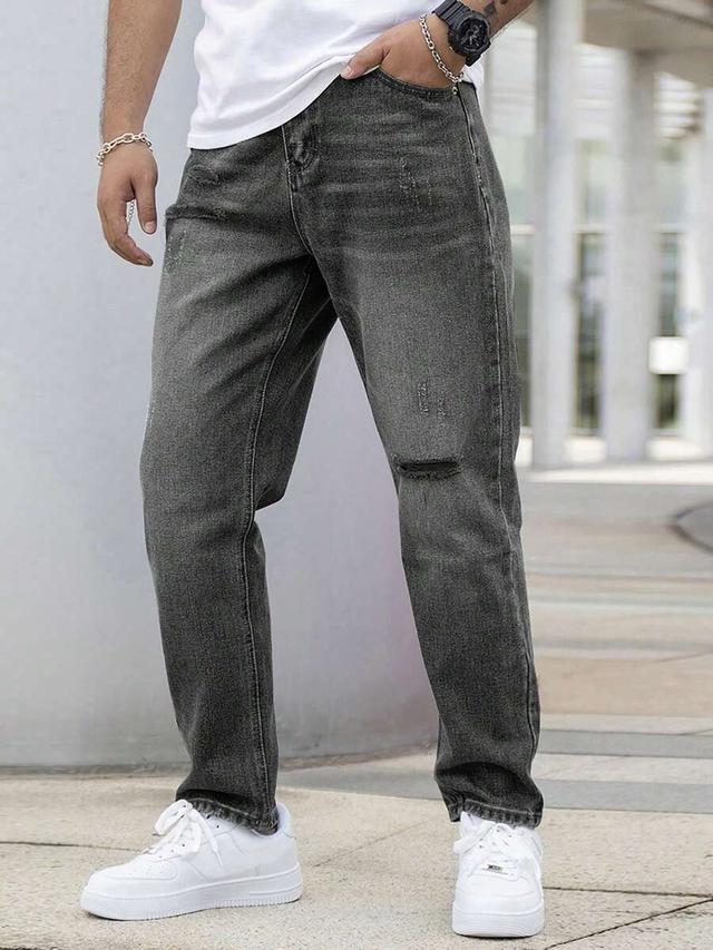 men's casual distressed tapered fit grey jeans