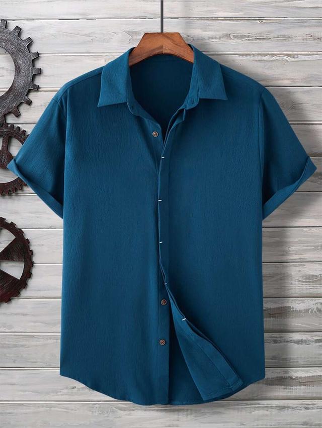 men's teal short sleeve button up shirt