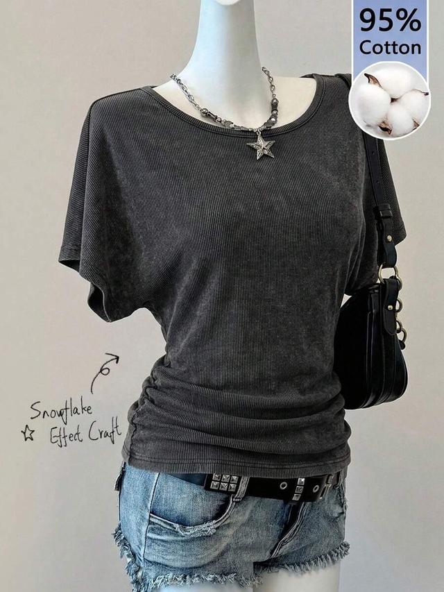 charcoal gray snow wash cotton batwing sleeve t-shirt