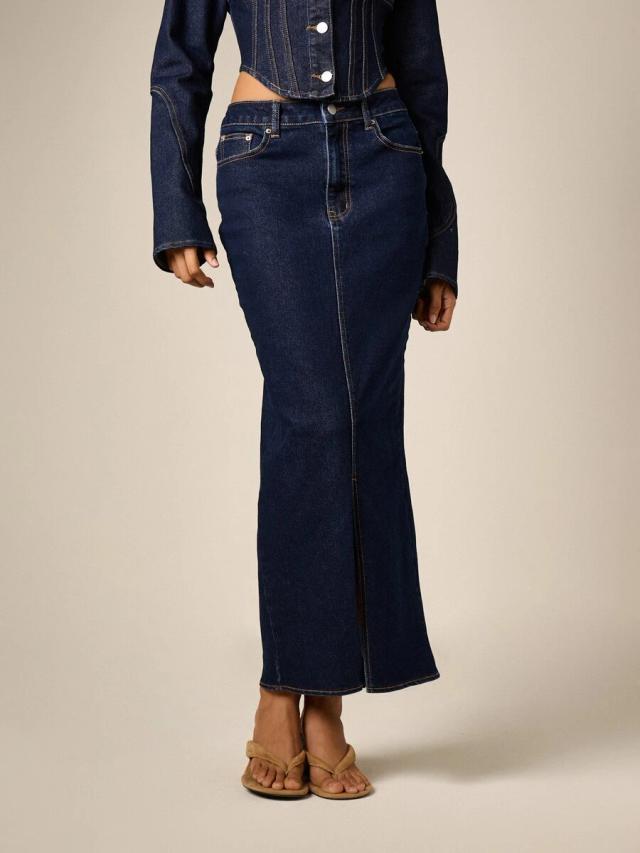 aiirz high waisted midaxi denim pencil skirt
