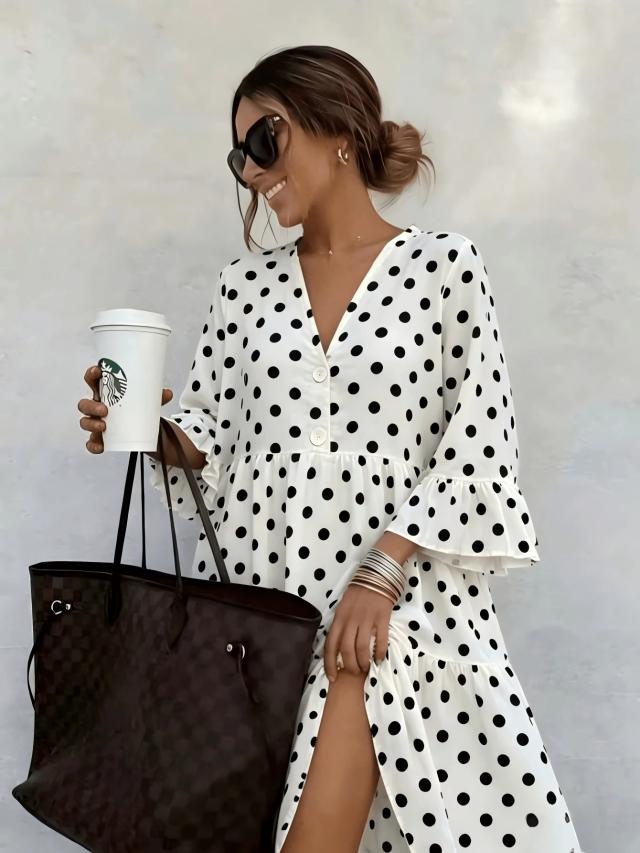 women's autumn casual polka dot mid-length loose fit dress