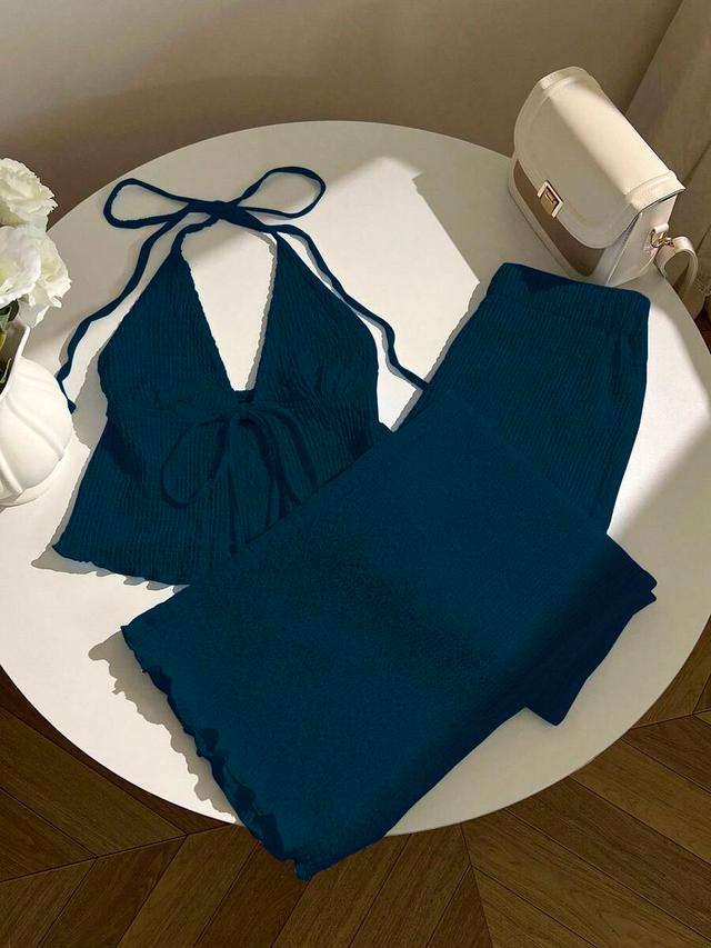 textured fabric pleated halter top