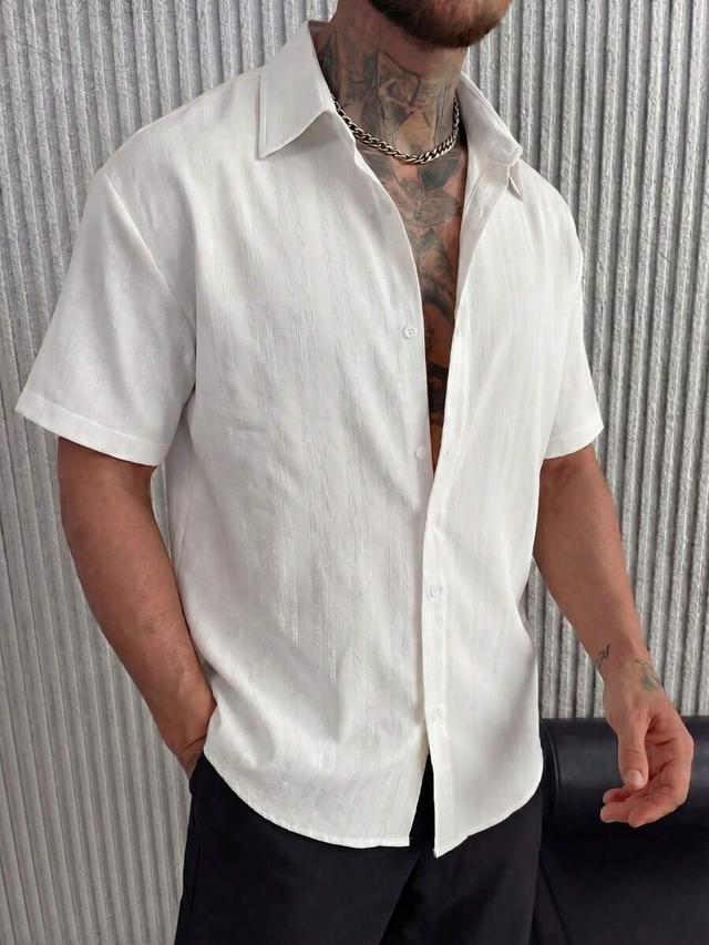 men's slim fit white textured short sleeve shirt