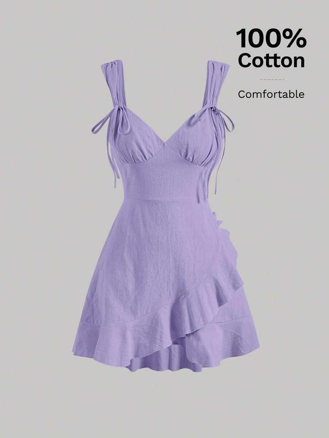 solid purple ruffle trim cami dress