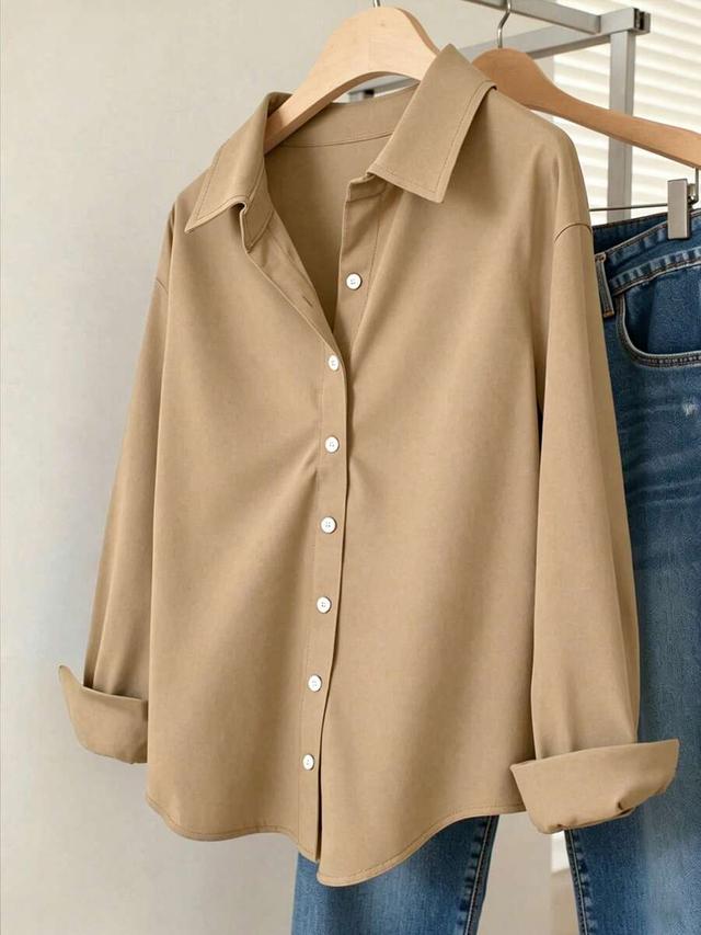 solid color long sleeve single-breasted casual shirt