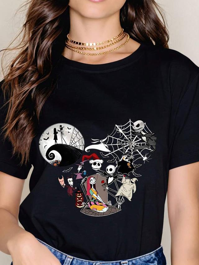 black nightmare before christmas graphic cotton t-shirt