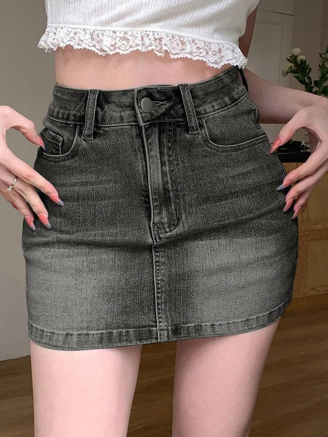 vintage distressed grey denim mini skirt