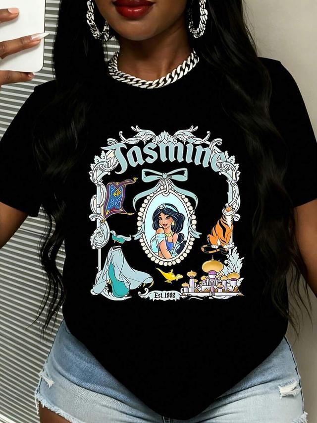 disney jasmine princess graphic print black t-shirt