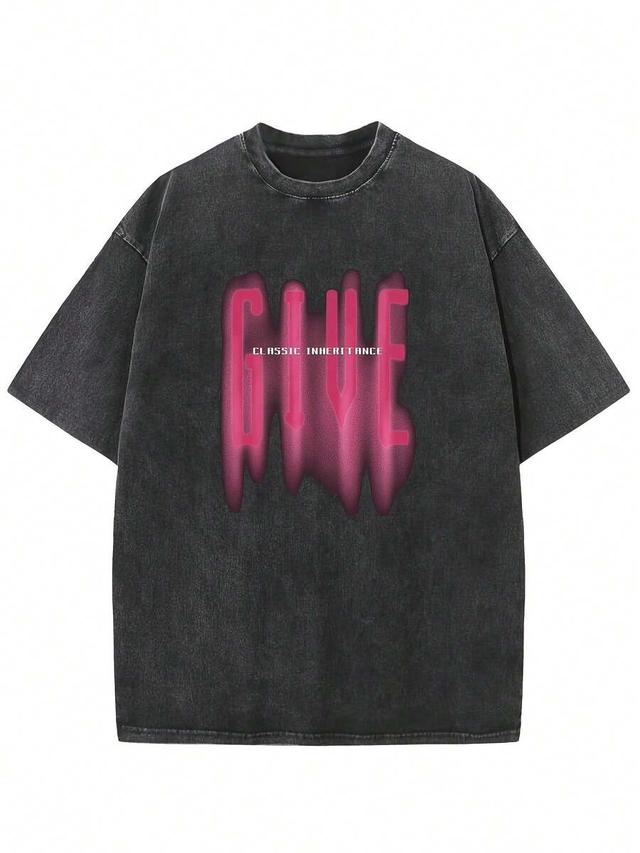 washed cotton slogan print round neck t-shirt