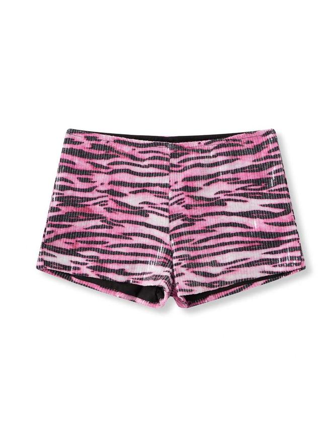 fashionable women's zebra animal print sequin mini shorts
