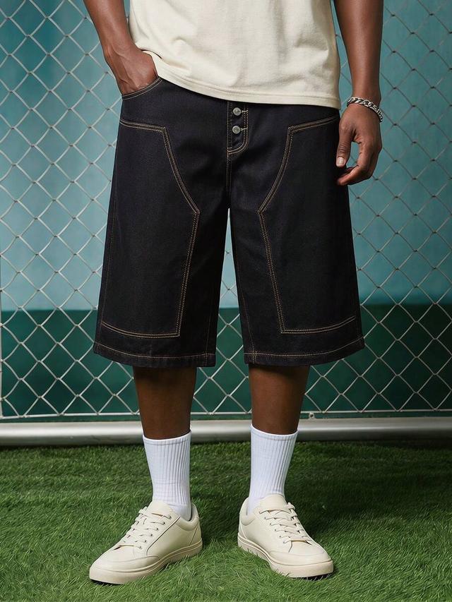 unisex loose fit embroidered denim jorts