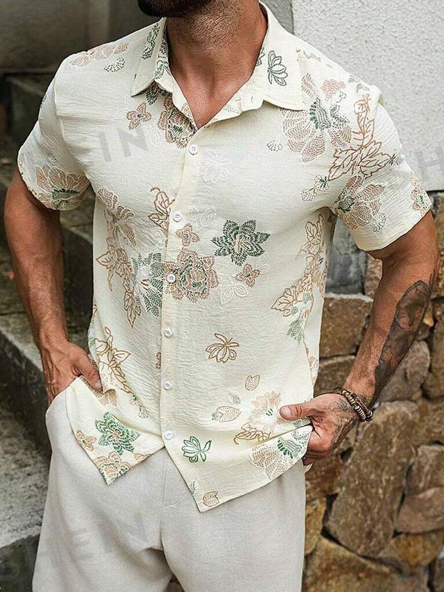 beige floral faux embroidery short sleeve shirt