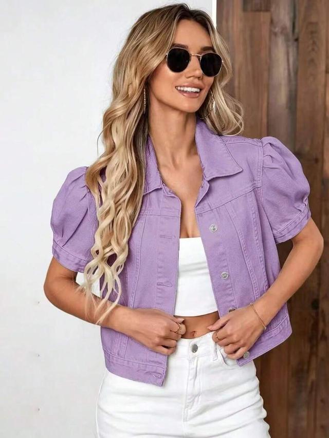 purple short lapel shoulder jacket with bubble sleeves