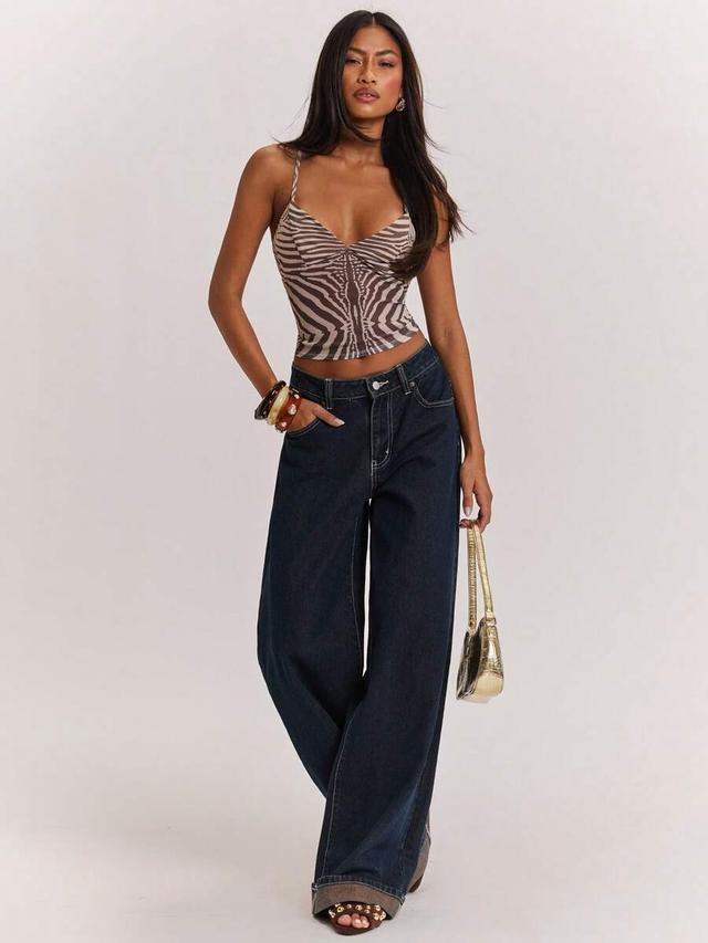 zebra striped print camisole top with metal decor