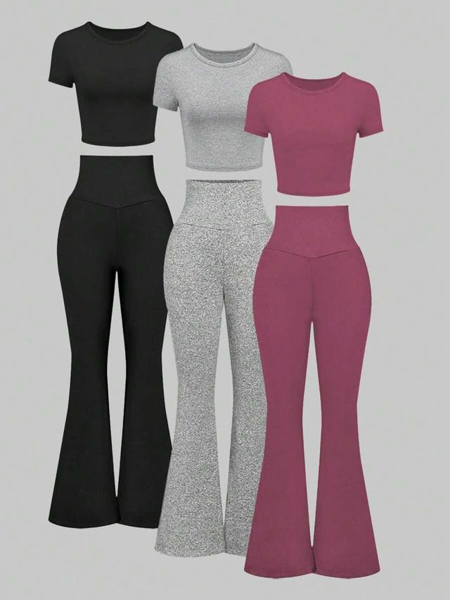 mauve high waist flared trousers in solid stretch knit