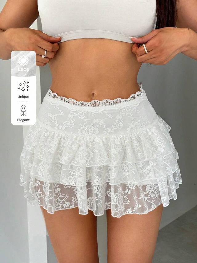 white lace tiered mini peplum skirt