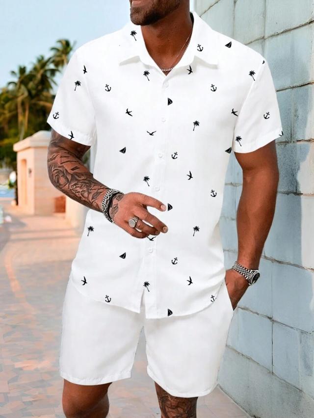 white tropical print short sleeve button-up shirt