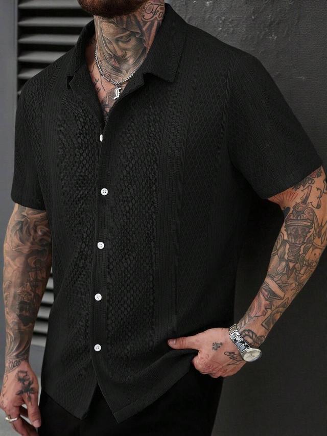 slatemann solid color knit jacquard men's short sleeve shirt