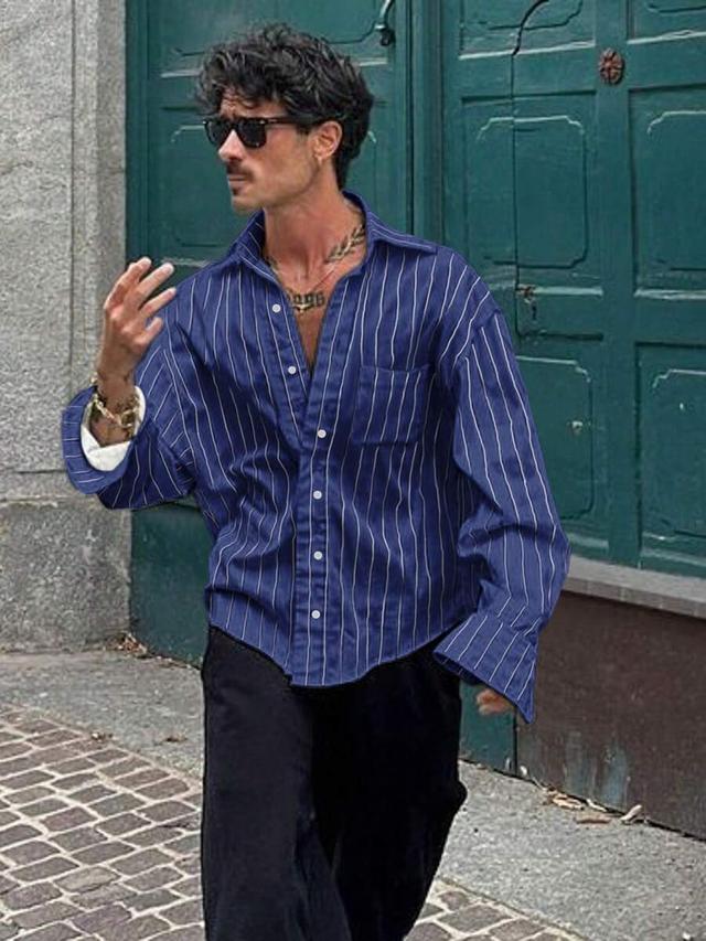 men's thin striped long sleeve casual shirt