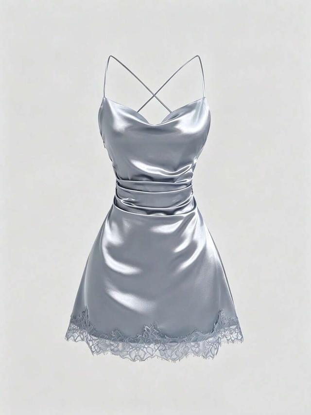 sweetra new satin mini dress with contrast lace