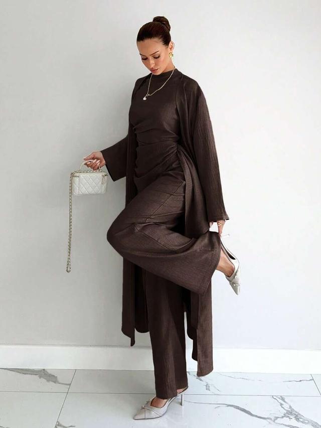 siren gaze brown solid color elegant coord set